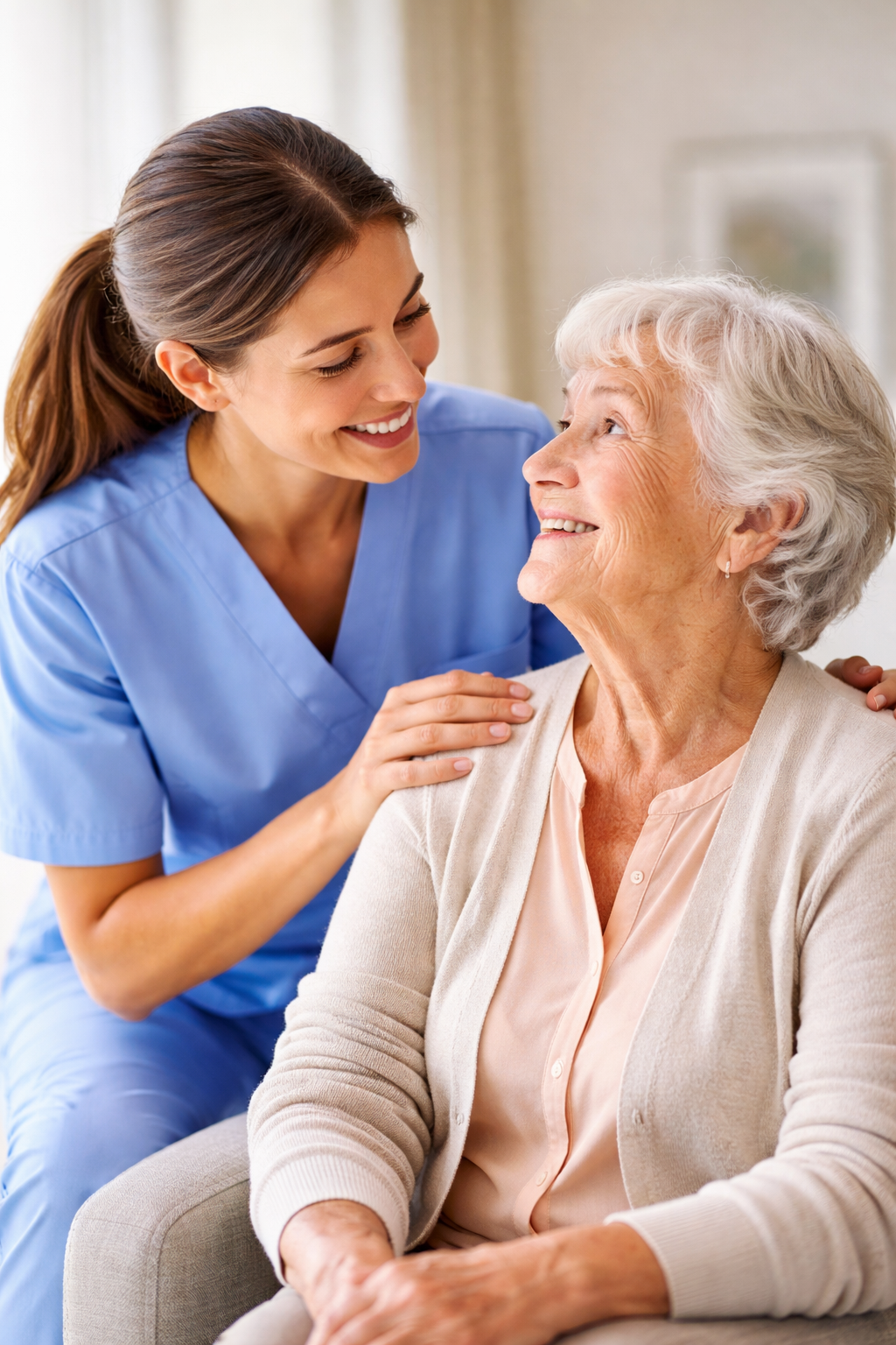 Caregiver holding the hand of an elderly person